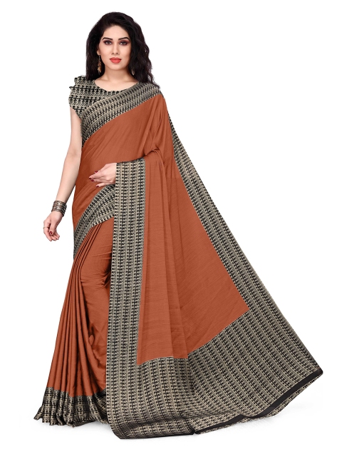 

KALINI Rust & Beige Poly Chiffon Warli Print Saree