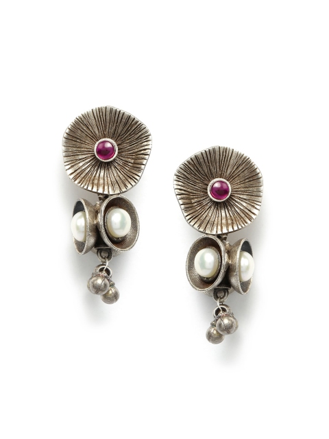 

Fabindia Silver-Toned & White Contemporary Drop Earrings