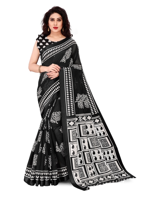 

KALINI Women Black & White Printed Cotton Saree