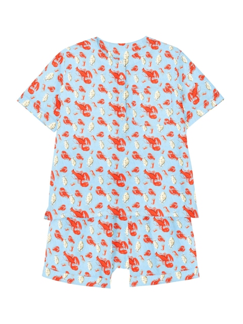 

THE BABY ATELIER Kids Blue & Orange Printed Organic Cotton Night suit