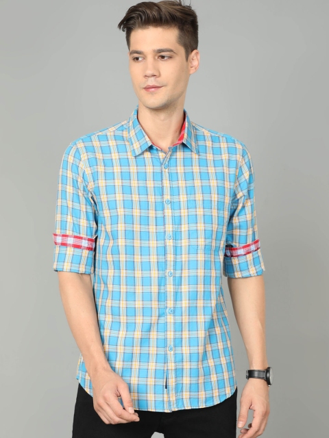 

HERE&NOW Men Blue Tartan Checked Slim Fit Casual Shirt