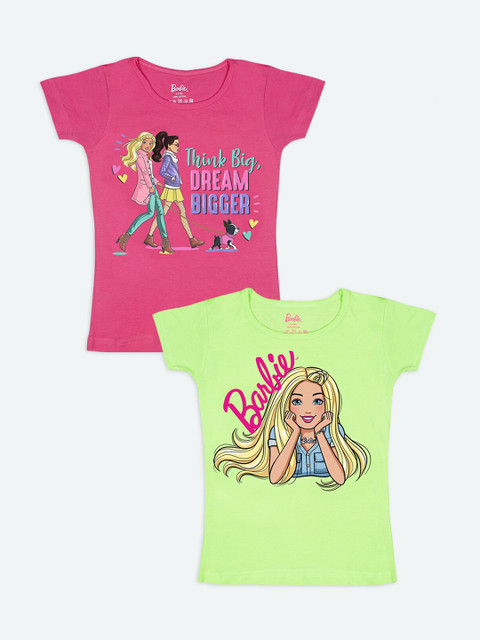 

Barbie Girls Pink & Lime Green Pack of 2 Barbie Printed T-shirt