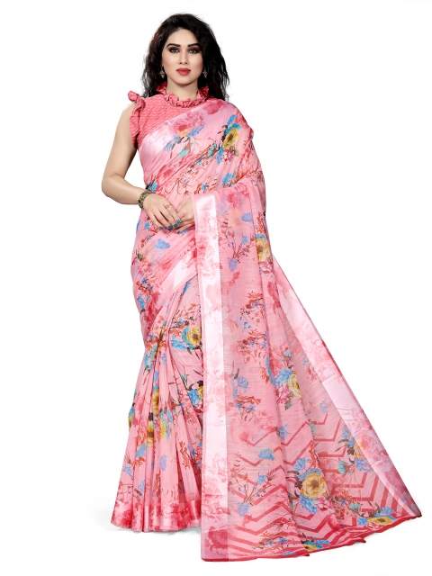 

KALINI Pink Polycotton Floral Print Bagh Saree