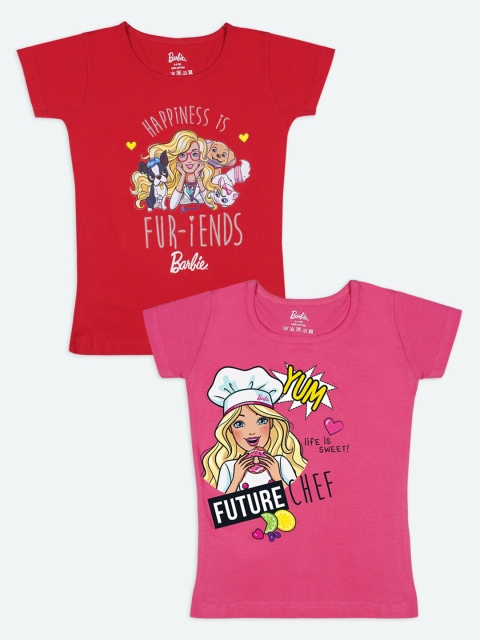 

Barbie Girls Red & Pink 2 Barbie Printed T-shirt