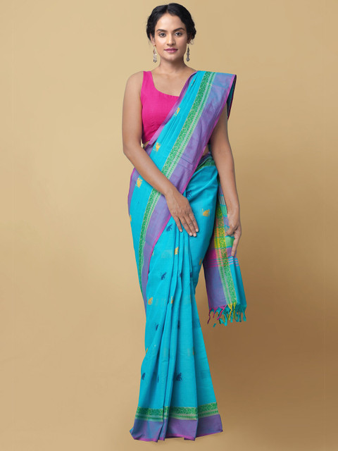 

Unnati Silks Blue & Purple Ethnic Motifs Handloom Chettinad Saree