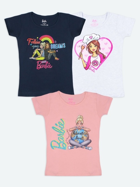 

Barbie Girls Pack Of 3 Barbie Printed Pure Cotton T-shirts, Multi