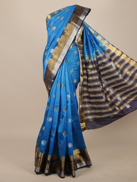 

Pothys Blue & Gold-Toned Ethnic Motifs Zari Jute Silk Saree