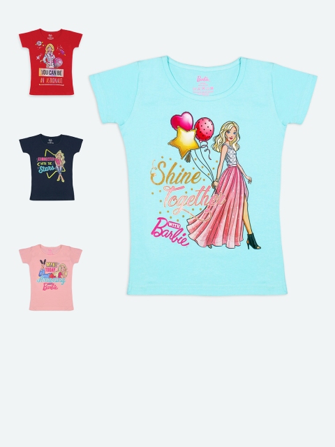 

Barbie Girls Set of 4 Multicoloured Printed Pure Cotton T-shirts, Multi