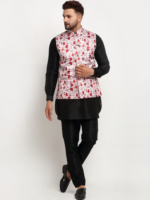 

Benstoke Men Black & Red Dupion Silk Kurta with Pyjamas & Nehru Jacket