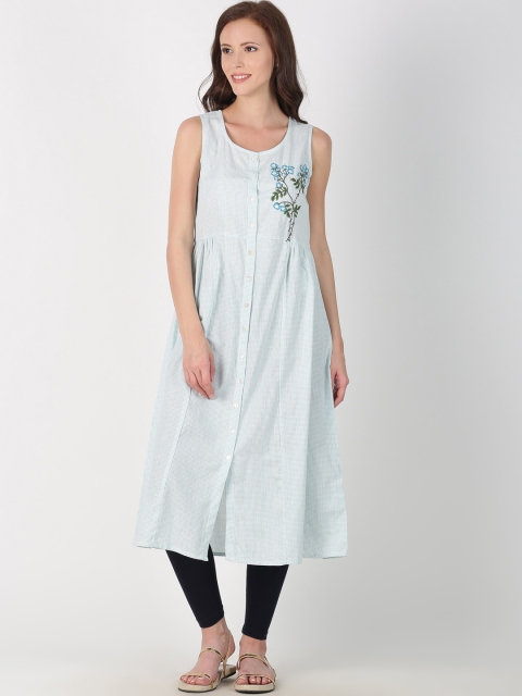 

Saffron Threads Women Blue Floral Embroidered Thread Work Anarkali Kurta