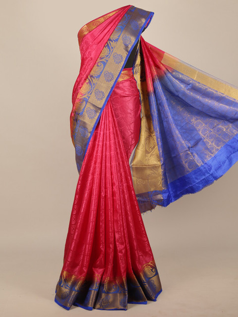 

Pothys Pink & Blue Woven Design Zari Jute Silk Saree