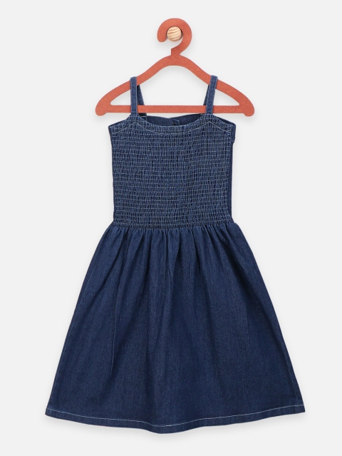 

LilPicks Kids- Girls Blue Denim Smocked Fit& Flare Dress