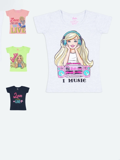 

Barbie Girls Set of 4 Multicolored Typography Printed Cotton T-shirt, White