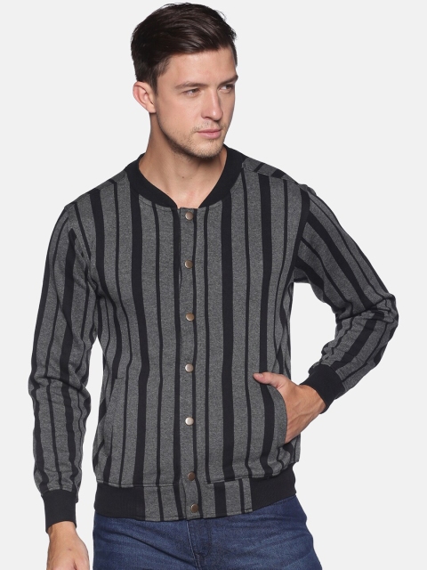 

Campus Sutra Men Charcoal Striped Bomber Jacket