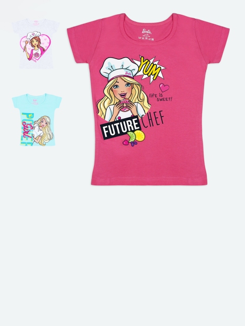 

Barbie Girls Set of 3 Multicoloured Printed Pure Cotton T-shirts, Multi