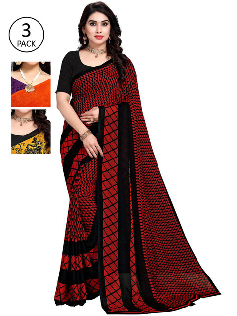 

KALINI Pack of 3 Printed Poly Georgette Sarees, Multi
