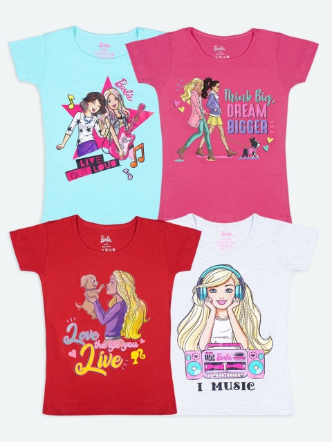 

Barbie Girls Multicoloured Pack of 4 Barbie Character Printed T-shirts, Multi