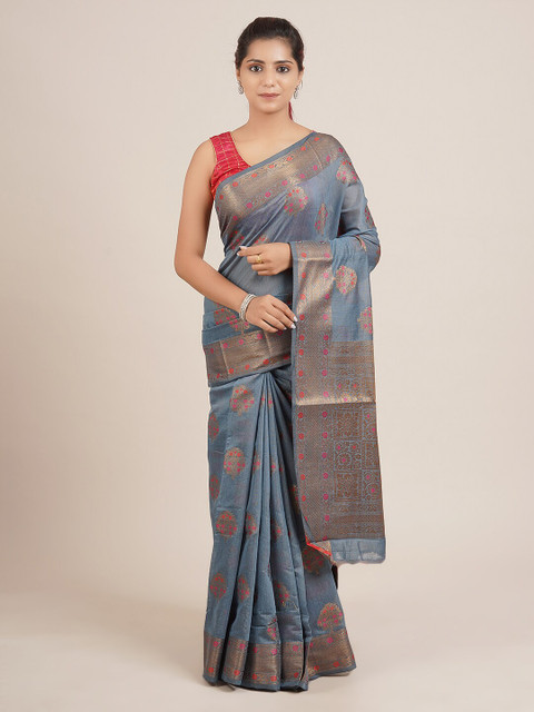 

Pothys Grey & Pink Ethnic Motifs Jute Silk Saree