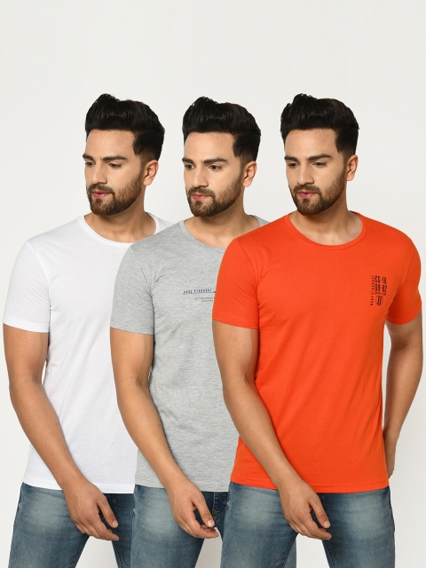 

Duke Men Pack of 3 Orange & Grey Slim Fit T-shirts