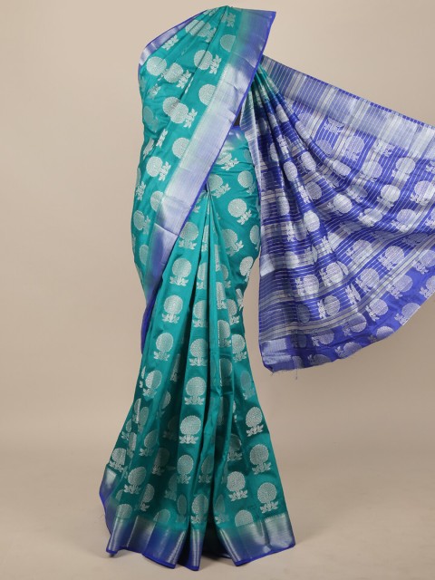 

Pothys Blue & Silver-Toned Woven Design Jute Silk Saree
