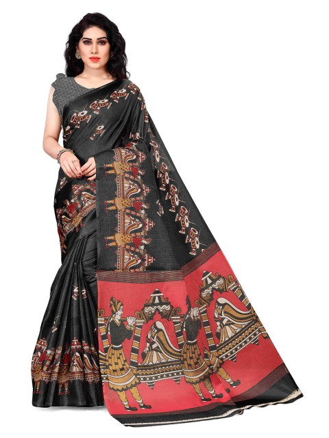 

KALINI Black & Red Ethnic Motifs Art Silk Baluchari Saree