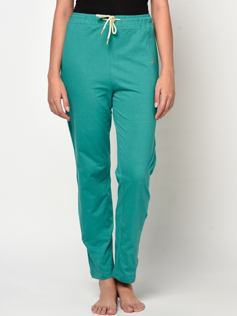 

METTLE Women Sea-Green Solid Cotton Lounge Pants