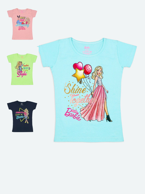 

Barbie Girls Pack Of 4 Barbie Printed Pure Cotton T-shirt, Blue