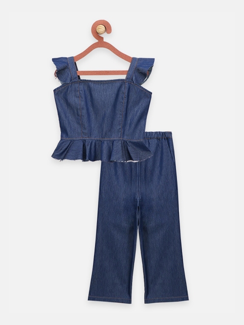 

LilPicks Girls Blue Top with Flared Culottes Co-ord set