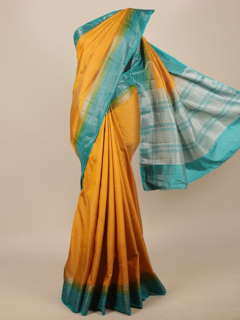 

Pothys Mustard Yellow & Blue Woven Design Zari Jute Silk Saree