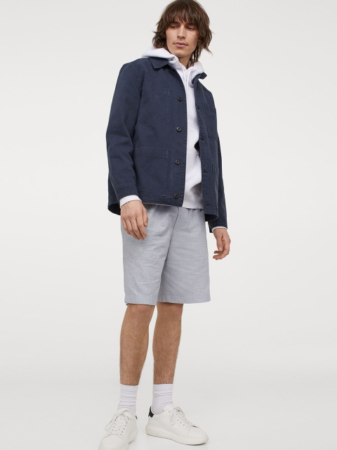 

H&M Men Solid Blue Cotton shorts
