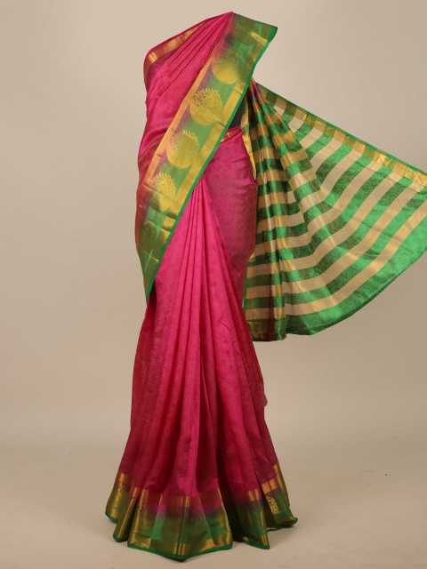 

Pothys Pink & Green Ethnic Motifs Zari Jute Silk Saree