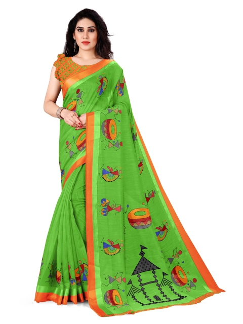 

KALINI Green & Orange Warli Saree