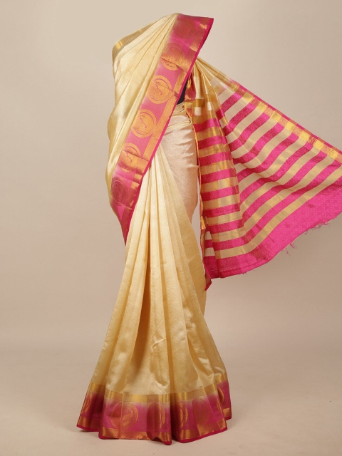 

Pothys Cream-Coloured & Gold-Toned Woven Design Zari Jute Silk Saree