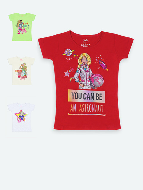 

Barbie Girls Pack of 4 Red & Green Printed Cotton T-shirts