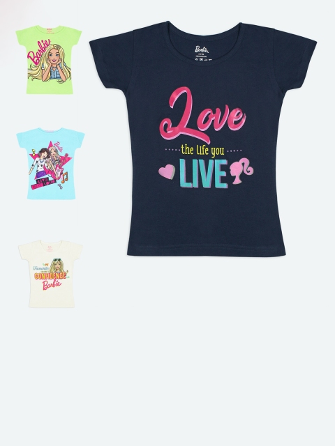 

Barbie Girls Pack Of 4 Printed Extended Sleeves T-shirt, Blue