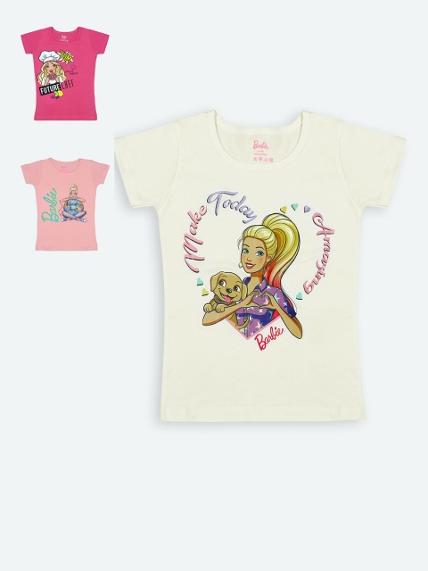 

Barbie Girls Multicoloured Pack of 3 Printed T-shirts, Multi
