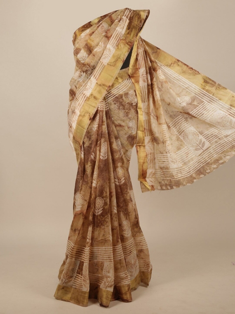

Pothys Cream-Coloured & Brown Floral Zari Saree