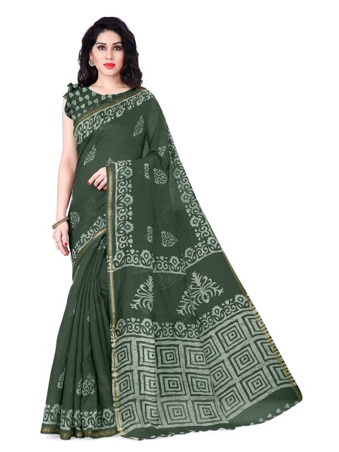 

KALINI Green & White Ethnic Motifs Saree