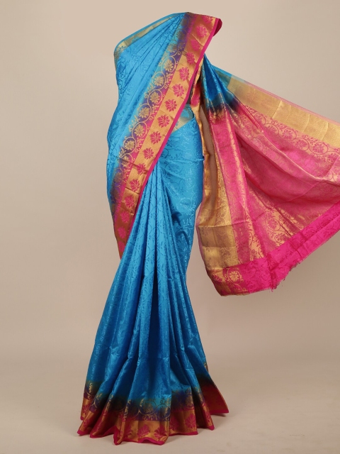 

Pothys Blue & Gold-Toned Woven Design Zari Jute Silk Saree