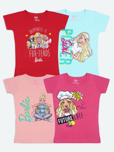

Barbie Girls Set of 4 Multicoloured Printed Pure Cotton T-shirts, Multi