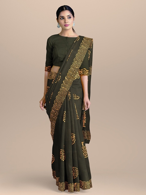 

BharatSthali Green & Beige Dabu Pure Cotton Block Print Saree