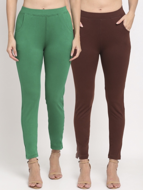 

NEUDIS Women Pack of 2 Solid Ankle-Length Leggings, Brown