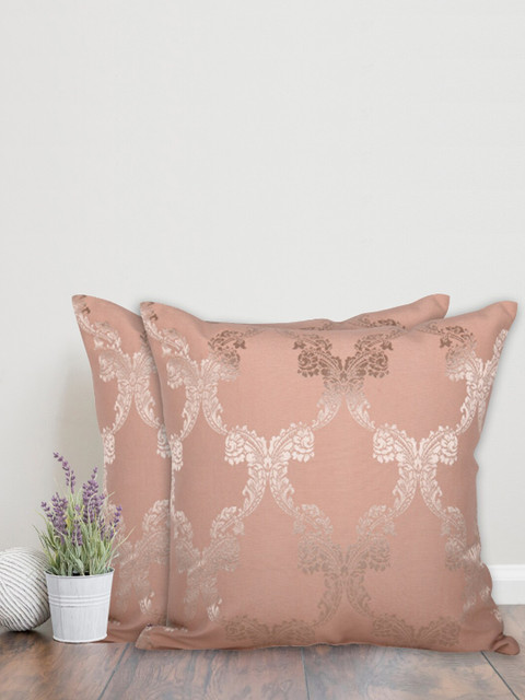 

Home Peach-Coloured & Gold-Toned Set of 2 Ethnic Motifs Square Cushion Covers