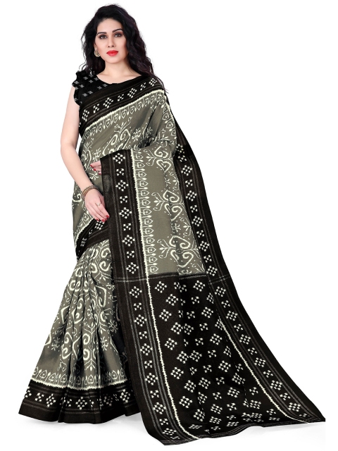 

KALINI Grey & Black Batik Art Silk Saree