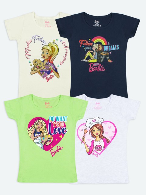 

Barbie Girls Pack Of 4 Barbie Printed Pure Cotton T-shirt, Multi