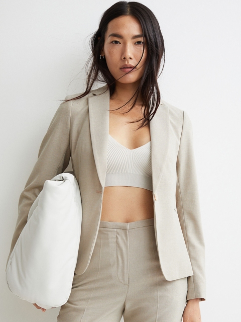 

H&M Women Solid Beige Fitted jacket