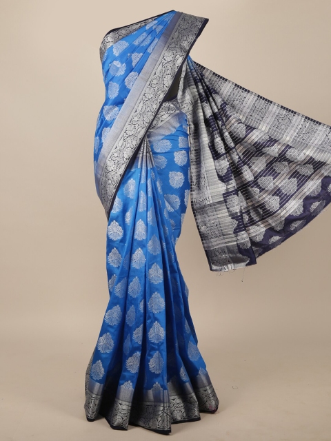 

Pothys Blue & Silver-Toned Woven Design Zari Jute Silk Saree