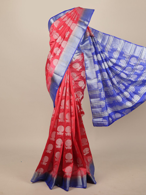 

Pothys Pink & Blue Ethnic Motifs Zari Jute Silk Saree