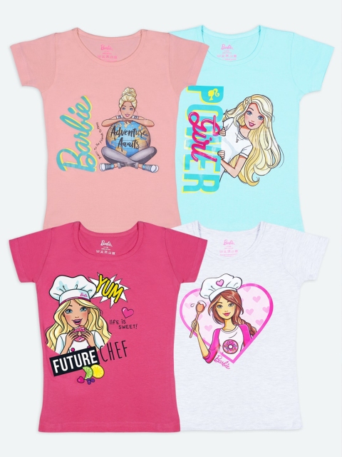 

Barbie Girls Pack Of 4 Multicoloured Barbie Graphic Printed Cotton Pure Cotton T-shirts, Multi