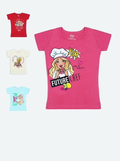 

Barbie Girls Set of 4 Multicoloured Printed Pure Cotton T-shirts, Multi